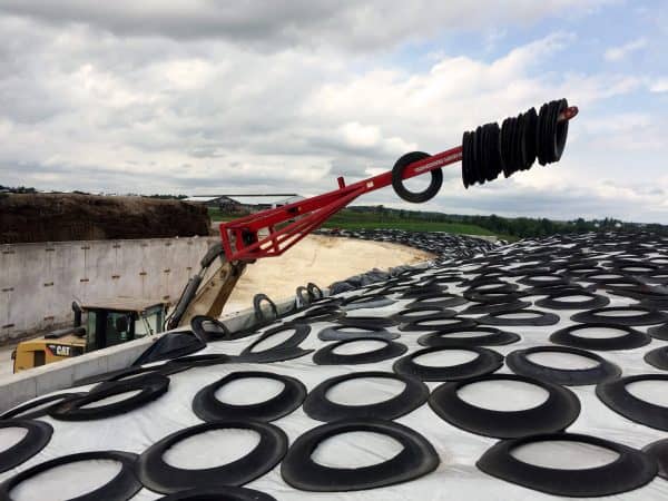 Bunk Silo Tire Shooter for silage covers sold in Canada by Zuidervaart Agri-Import Ltd.