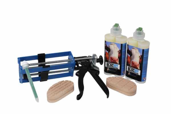 The Blockkit Starter Kit for adhering wooden blocks to cow claws. Sold in Canada by Zuidervaart Agri-Import Ltd.